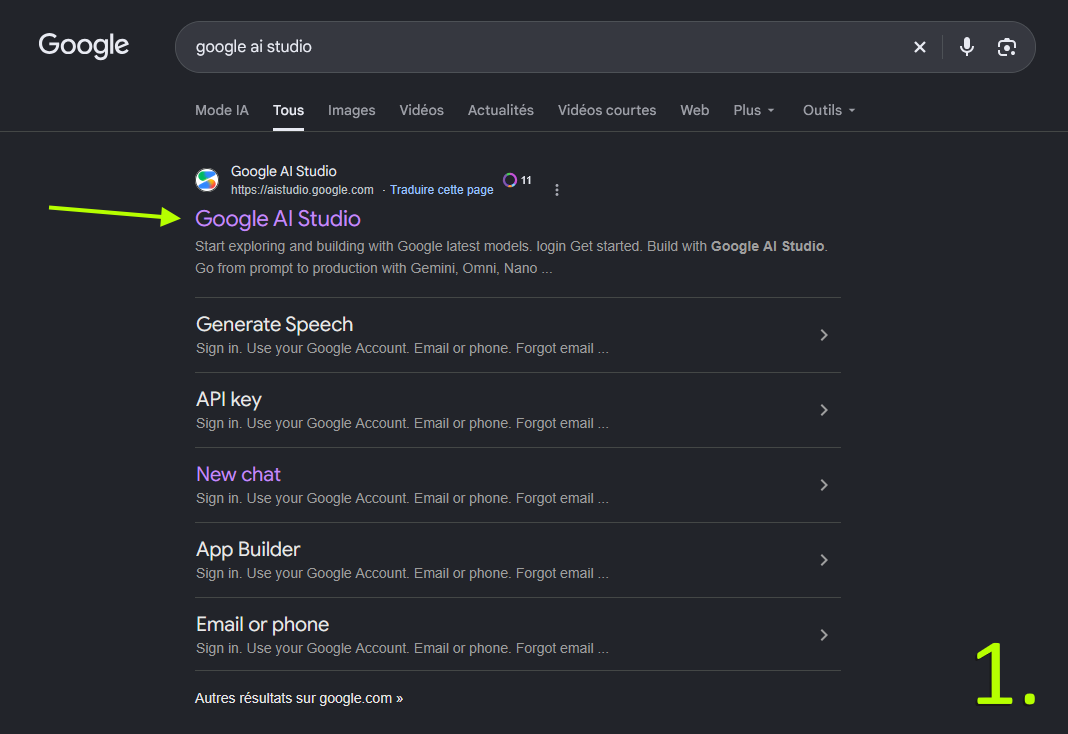 Étape 1 : Recherche Google AI Studio et accès