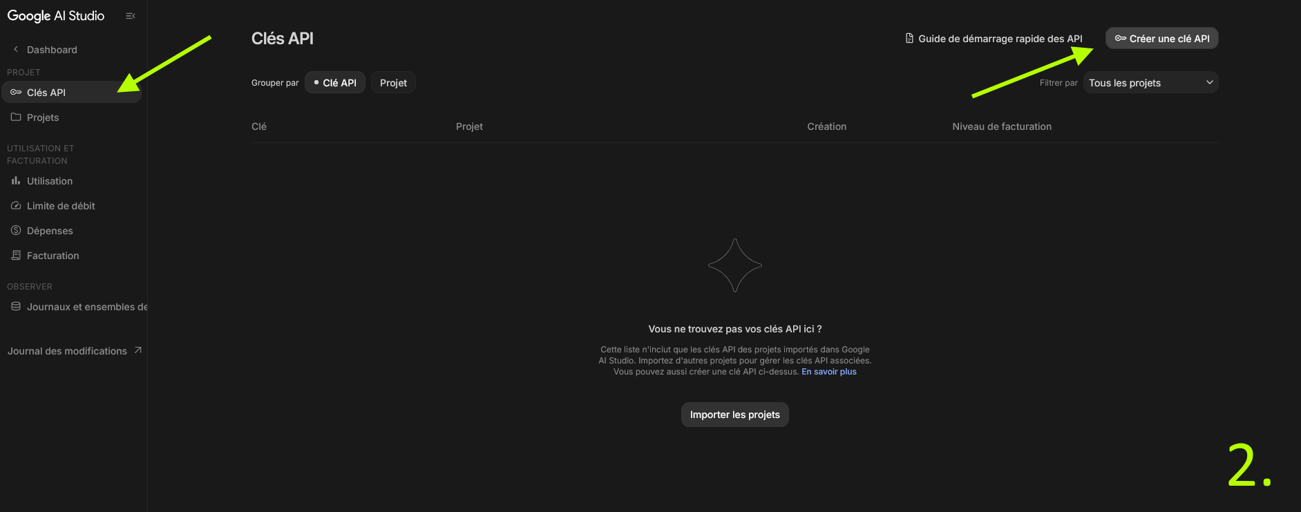 Étape 2 : Accès à la section Clés API