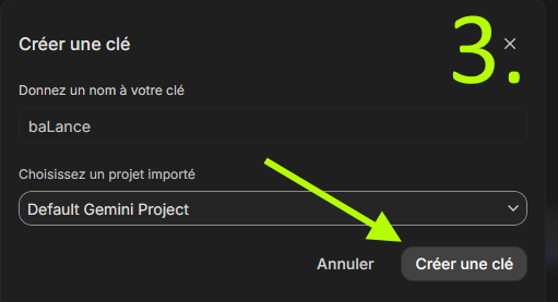 Étape 3 : Créer une clé nommée baLance