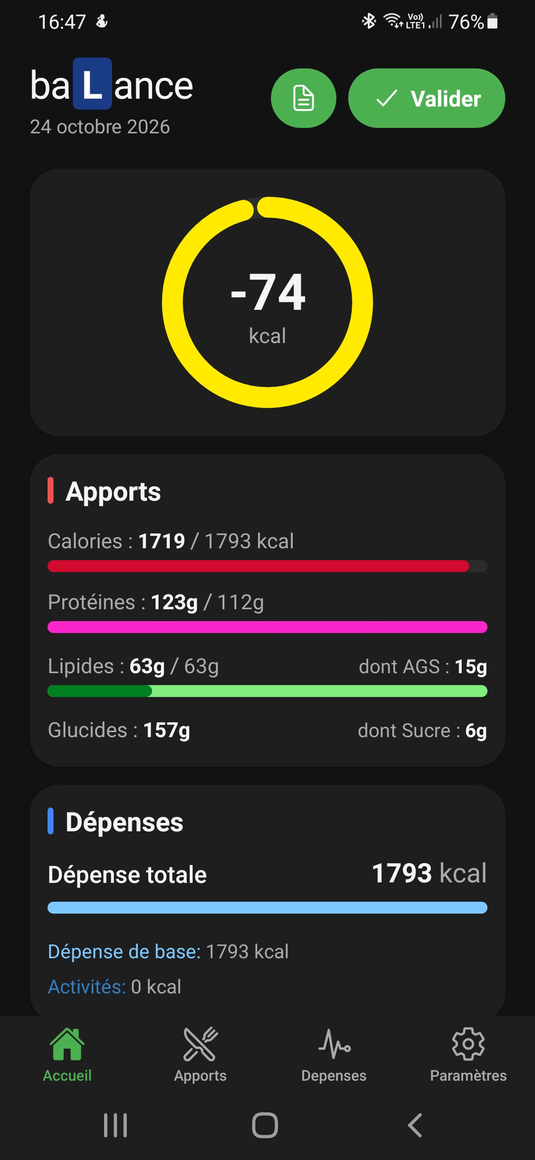 Capture d'écran de l'application baLance